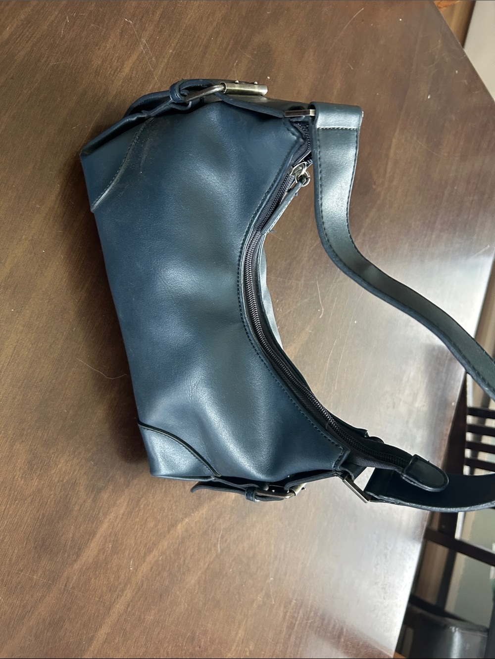 Classic Navy Leather Shoulder Bag